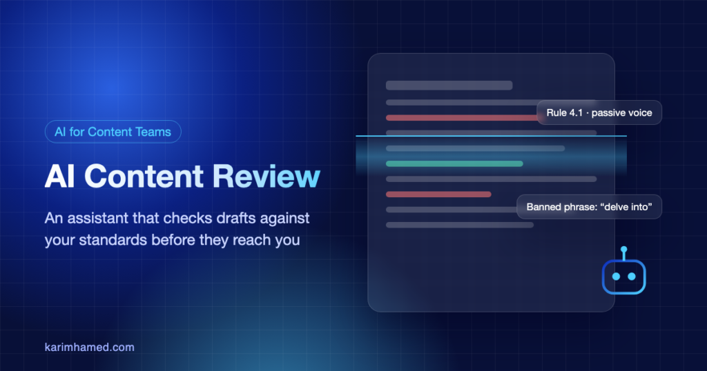 AI content review assistant checking a draft against team rules