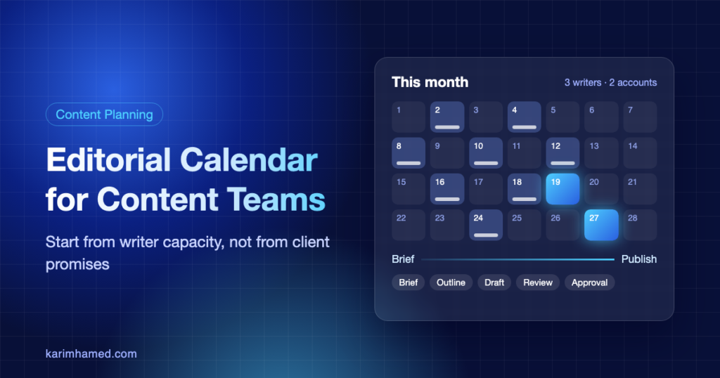 Editorial calendar for content teams scheduled backwards from the publish date