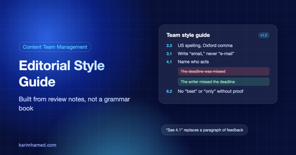 Editorial style guide with numbered rules and examples